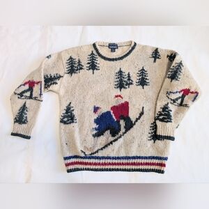 Gant Beige Crewneck Sweater Ski Winter Design, Mens Medium